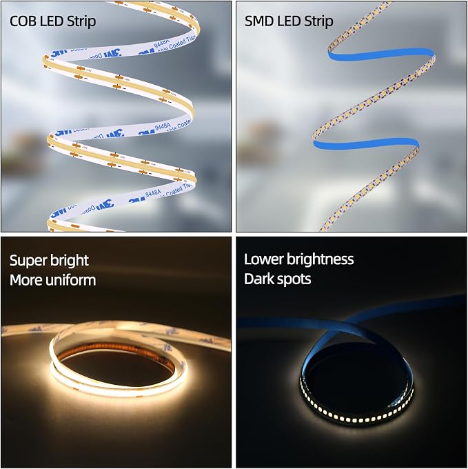 LED Strip Lights 24V COB Warm 3000K 16.4ft/5M (No Power Supply) | Super Bright, Dotless High Density 14W/m, 8mm Width Cuttable Flexible, Home DIY & Commercial Lighting