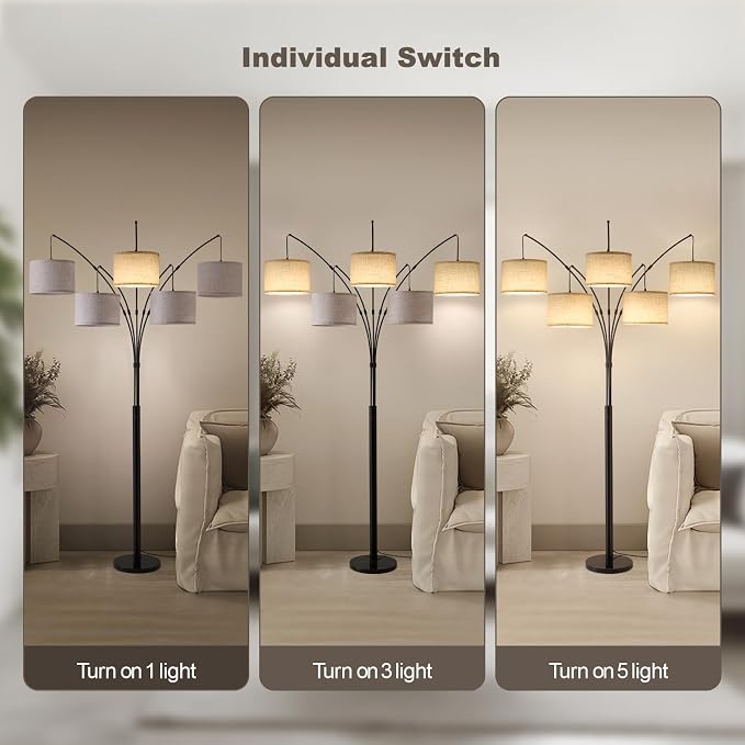 Bright Floor Lamp, Remote Control, Beige Shade Black Pole | Large Floor Lamp, 4000LM Independently Controlled 9W LED Energy-Saving Light Bulb, Memory Function, Adjustable Arm