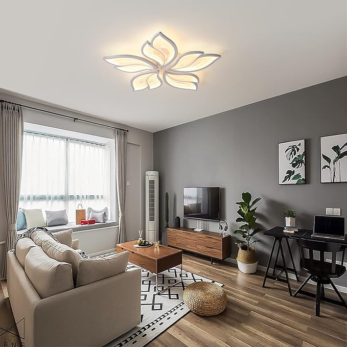 Garwarm Modern LED Flush Mount Ceiling Light, 23.6" Dimmable with Remote | 60W Acrylic Floral Low Profile Ceiling Light Fixture with Memory, 3000K-6500K for Bedroom, Living Room, Dining Room & Kitchen