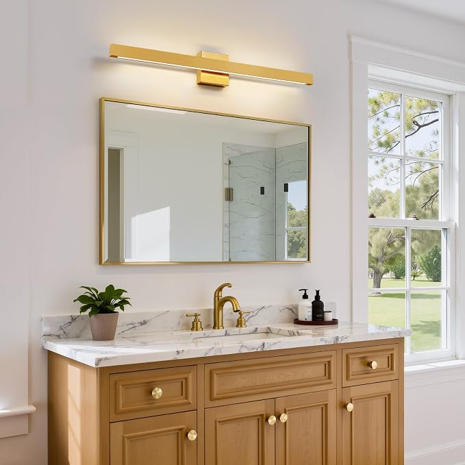 Modern Bathroom Vanity Light Gold Bathroom Light Fixture Over Mirror 32 Inch 26W Dimmable 5CCT LED Vanity Light Bar for Bathroom Mirror Cabinets Bedroom