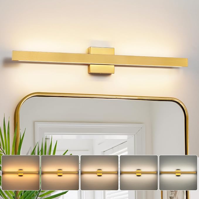 Modern Bathroom Vanity Light Gold Bathroom Light Fixture Over Mirror 32 Inch 26W Dimmable 5CCT LED Vanity Light Bar for Bathroom Mirror Cabinets Bedroom