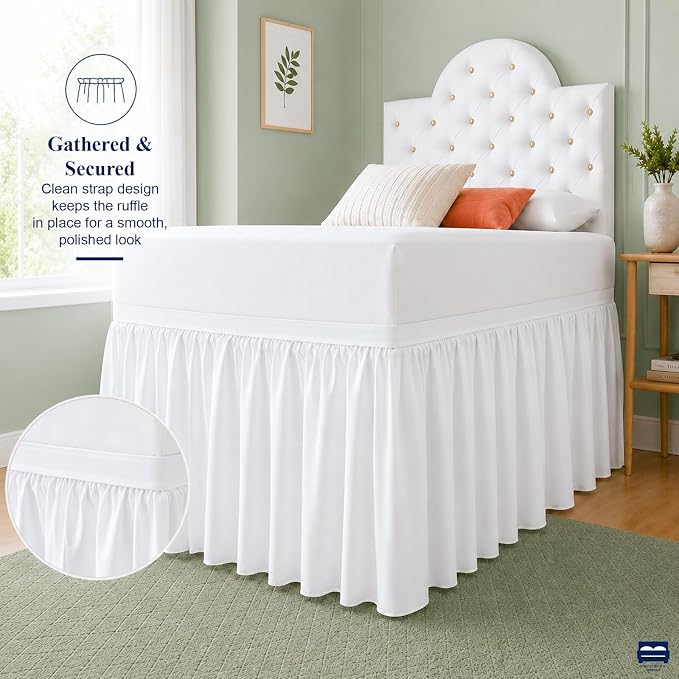 Cottingon Dorm Room Bed Skirt, 100% Microfiber, White, Twin XL-36'' Drop