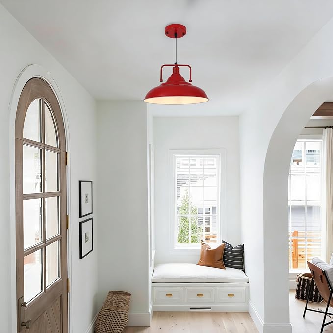 Red Pendant Lights Kitchen Island, Large Pendant Light 15.7" 3 Packs, Farmhouse Pendant Light, Modern Pendant Lights, Kitchen Pendant Lights, Pendant Light for Kitchen, Living Room, Bedroom