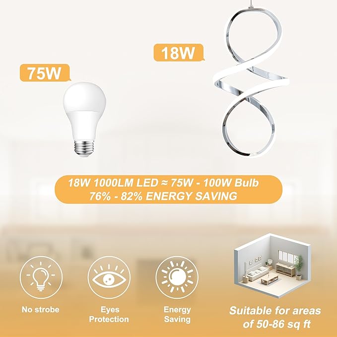 MAYNA Spiral Modern Pendant Light, 4000K Natural White LED Pendant Lights Kitchen Island, 18W Adjustable Height Island Lights for Kitchen Bedroom Dinning Room Living Room, 1 Pack (Chrome)
