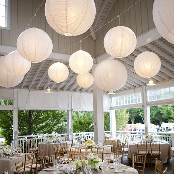 LURICO 10 Packs 12 Inch White Paper Lanterns Round Chinese/Japanese Hanging Ball Lantern Lamps for Birthday Wedding Christmas Parties, Home Decor and Weddings Decorations