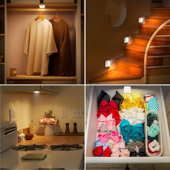 BIGMONAT Motion Sensor Tap Light,Battery Operated Push Lighting, Wireless Puck Lights, Stick-Anywhere Under Cabinet Counter Lights,Easy to Install for Stair/Kitchen/Hallway（White, 3Pack ）