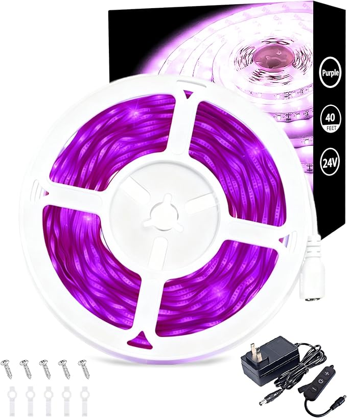 40 FT Purple Led Lights Strip Indoor Rope Lights Easy DIY Halloween Decor Cuttable Strip Lights for Room Bathroom Living Room Kitchen Ceiling Wall Vanity Mirror Decor