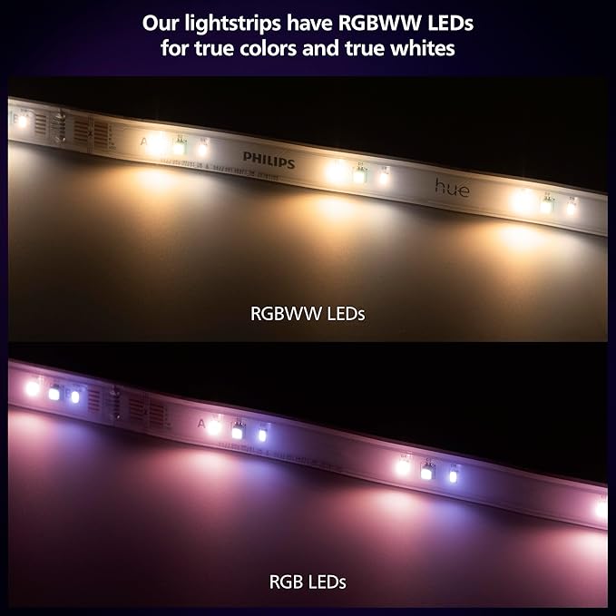 Philips Hue Indoor 10 Ft Smart RGBWW LED Solo Lightstrip Base Kit, Control with Hue App, Compatible with Alexa, Google Assistant and Apple HomeKit (Pack of 4)