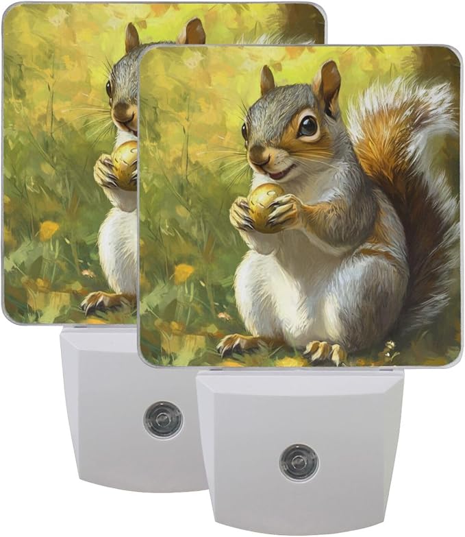 Cute Squirrel Night Light Dusk to Dawn Sensor LED Night Dimmable Nightlight Lights Plug into Wall for Living Room