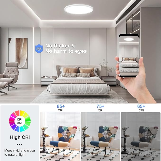 2 Pack 12 Inch Dimmable LED Flush Mount Ceiling Light Fixture 28W 3200LM 5 Color Temperature in One Super Slim Round Ceiling Lamp Low Profile Ceiling Lights for Living Bedroom Kitchen Laundry White