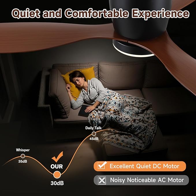 Low-Profile Ceiling Fan with Light - 52 Inch Flush Mount Modern Ceiling Fans with Remote Control/App, Dimmable 3CCT, 35W DC Motor, for Indoor Bedroom Living Room