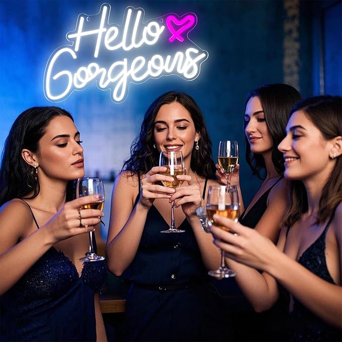 Hello Gorgeous Neon Signs Hello Beautiful LED Neon Lights Dimmable LED Light Sign for Home Wedding Birthday Backdrop Bacelorette Party Decoration, White