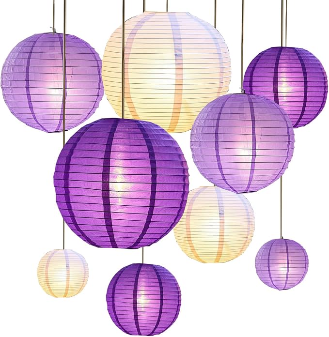 ZOOYOO 10pcs Paper Lanterns,Purple Round Hanging Paper Lanterns Decorations for Wedding,Graduation,Gender Reveal,Anniversary,Home,Birthday Party,Graden Decorr