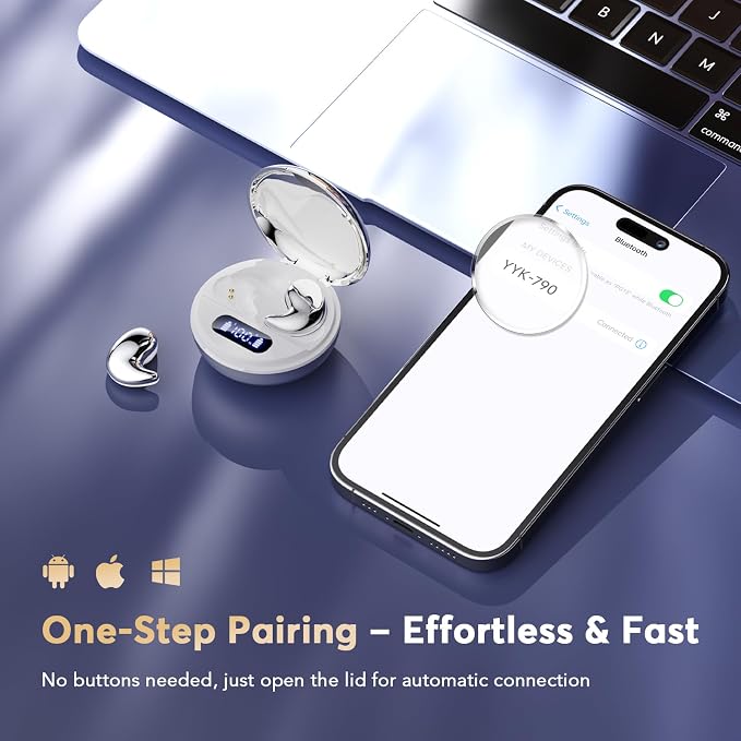 Invisible Sleep Earbuds for Side Sleepers, 3g Zero Pressure Flat Bluetooth Sleeping Headphones, Tiny Hidden Earphones, No Indicator Lights, White Noise Earbuds for All Night Sleep