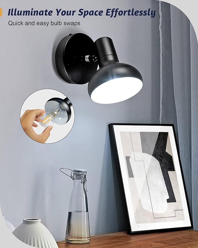 HiBay 1-Light Track Lighting Black, Modern Directional Spot Light Fixture, Ceiling Wall Spotlight for Bedroom Bedside Kitchen Hallway, E12 Base (Bulb Not Included)