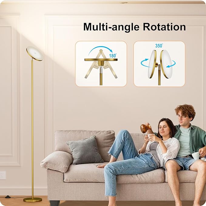 Dimmable Floor Lamp with Remote，Floor Lamps for Living Room Bedroom Office，Adjustable Brightness (10%-100%) and Color Temperature (3000k- 6000k)，Standing Lamp Tall Lamp with Foot Switch (Gold)