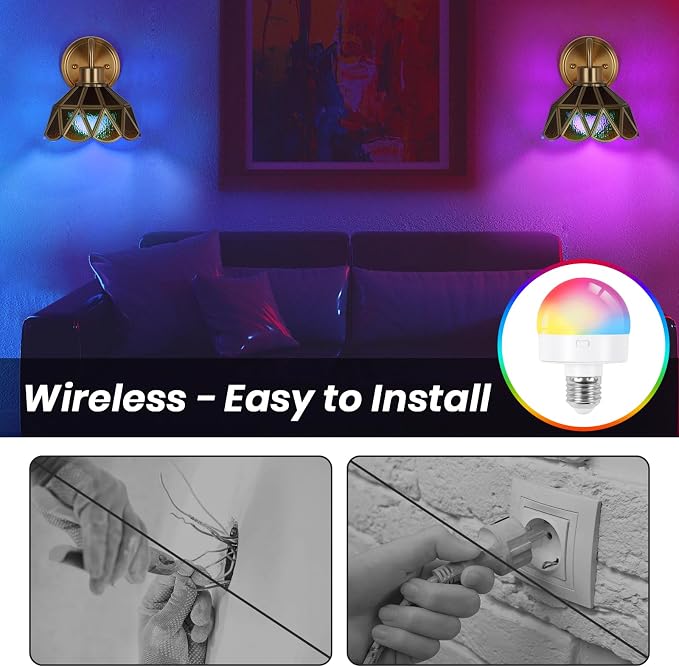 Battery Operated Sconces Set of 2, Vintage Wall Light with Remote, Rechargeable Wall Sconces RGB, No Socket Required, Easy to Install, Battery Operated Wall Sconce for Bedroom, Hallway, Aisle