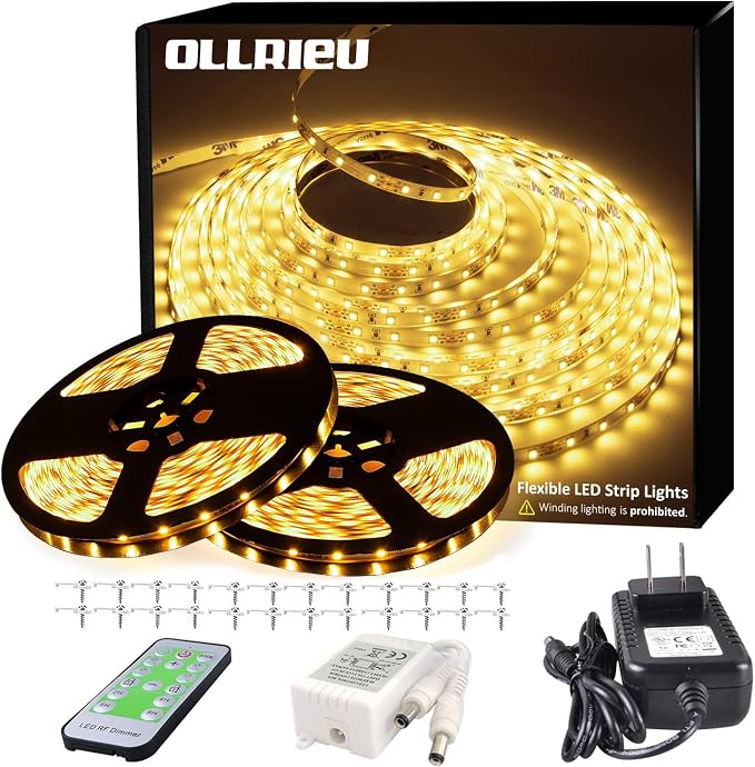 LED Strip Lights Warm White 50ft Dimmable 3000K Strip Lighting, 12V 15M 900 LEDs 2835 Flexible led Light for Bedroom, Kitchen, Home Decoration