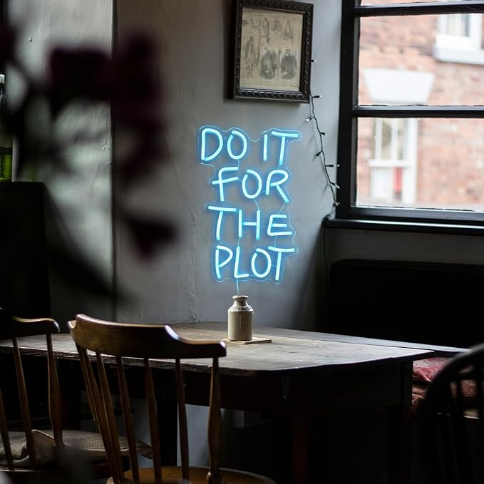 Do It For The Plot Neon Sign LED Ice Blue Letter Neon Lights for Wall Decor Dimmable USB Powered Neon Light Up Sign for Bedroom Office Party Wedding Bar Decoration Gifts for Friend (16.5”*12.6”)