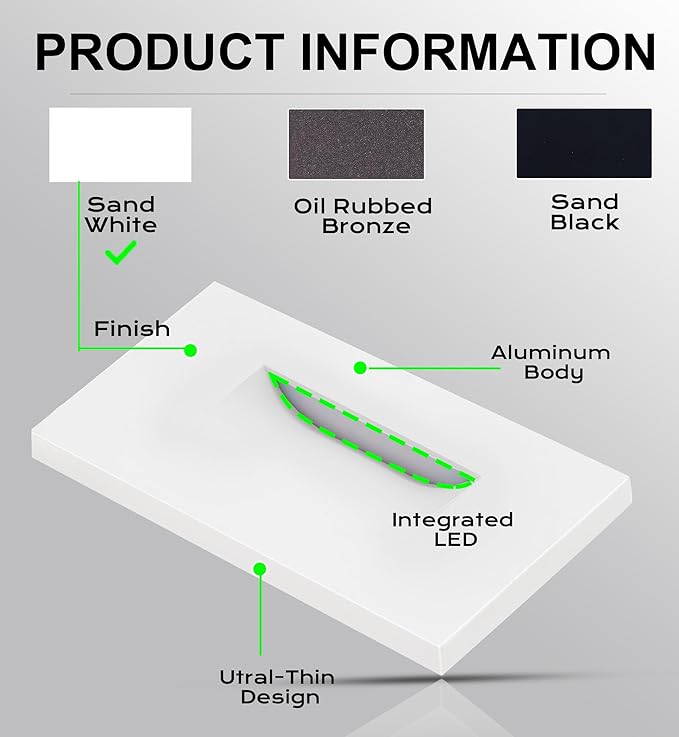 CLOUDY BAY Dimmable Upgraded 3 Color 120V LED Indoor Outdoor Step Lights,3000K/4000K/5000K 3W 100lm,Stair Light,White,6 Pack