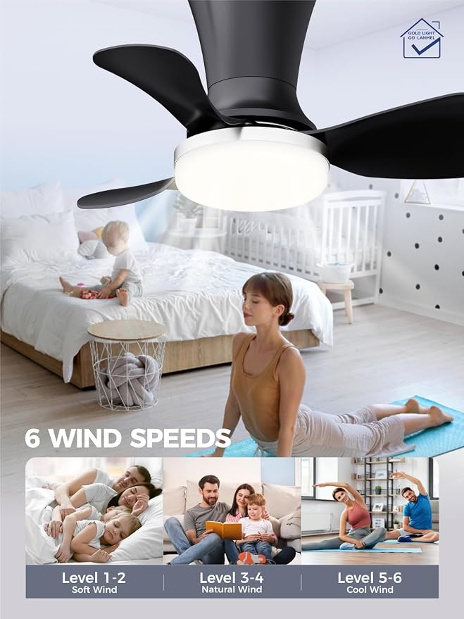 LANMEL Metal Ceiling Fan with Lights and Remote, 22 Inch, Silver & Black | Modern Low Profile Flush Mount, Reversible, 3CCT Dimmable, Quiet, LED, For Bedroom, Living Room, Indoor/Outdoor Patio Use