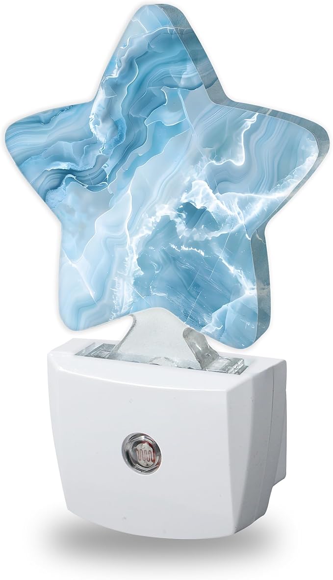 Energy Efficient Nightlights Plug in Wall, Blue White Marble Night Light for Kids Bedroom Decorative, Abstract Dusk-to-Dawn Sensor Sleep Friendly Lamp for Nursery Bathroom Basement