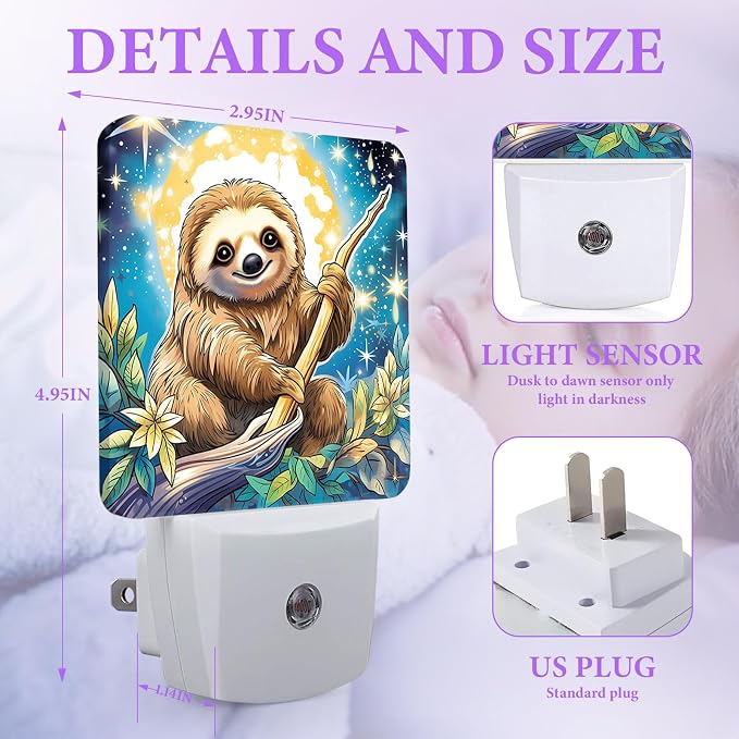 Cute Sloth Night Light,Plug-in Night Lights with Dusk-to-Dawn Sensor for Bedroom,Bathroom and Living Room Sleep Friendly lamp 0.5w