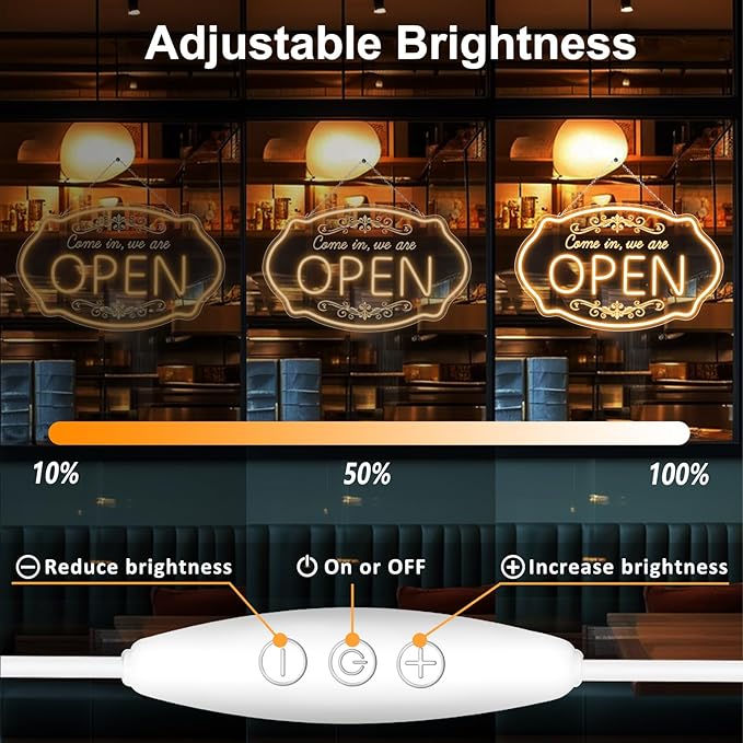 LED Neon Open Sign for Business, 23.5x14'' Come in We’re Open Sign, Warm White Adjustable Brightness Neon Lights for Party, Bar,Salon, Stores, Hotel, Wall Decor, Clubs, Hotels