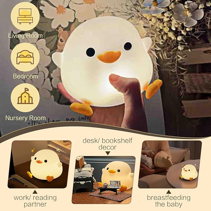 Cute Duck Night Light, Dodo Duck Cute Lamp, Bean Shape, Kids Squishy Ducky Stuff, Silicone Dimmable Baby Nursery Touch Nightlight, Boy Girls College White Elephant Gifts, Home Décor Things