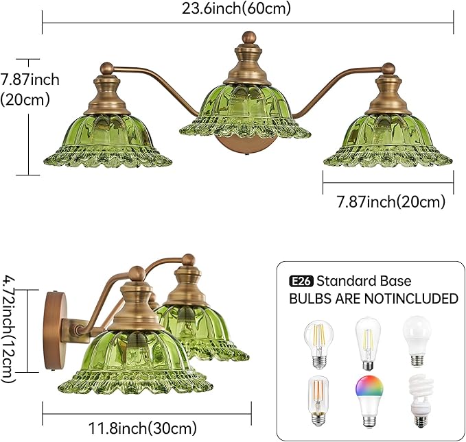 Vintage Green 3 Light Vanity Light Bathroom Light