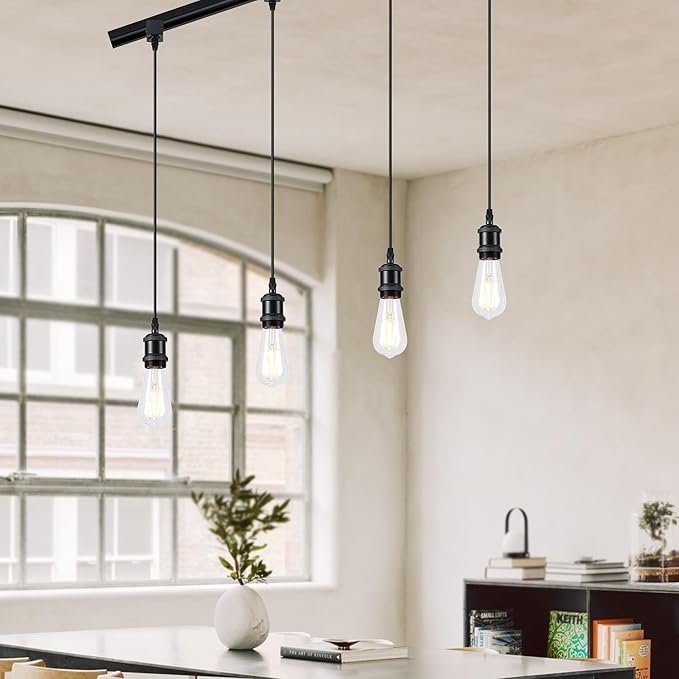 Vintage H Type Track Lighting Head to E26 Heads Direction Adjustable LED Track Lights Fixture Dimmable for Kitchen, Retro Vintage Style, Pack of 4 Black，Bulbs Not Included