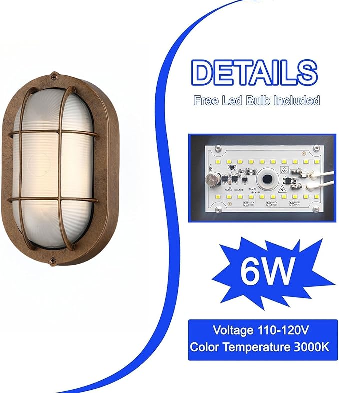 WISBEAM 2 Pack LED Bulkhead Light Bronze, Outdoor LED Wall Light for House, Dimmable, 6W Replace 60W, 450 Lumen 3000K Daylight White 80CRI, Waterproof, ETL Rated