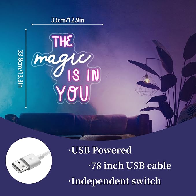 Neon Sign Led Neon Lights Neon Signs for Wall Decor USB Powered Led Neon Signs for Room Decoration (Magic Is In You)