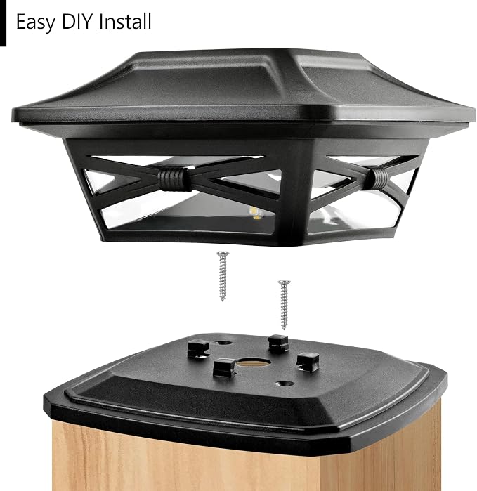 Davinci Flexfit Solar Outdoor Post Cap Lights, 4x4 5x5 6x6, Bright LED 12PK | Slate Black, Wooden Posts, fence/deck/garden/patio, UV fade-protected plastic, auto-on, 7-8h, cordless, IP44, 25lm warm white