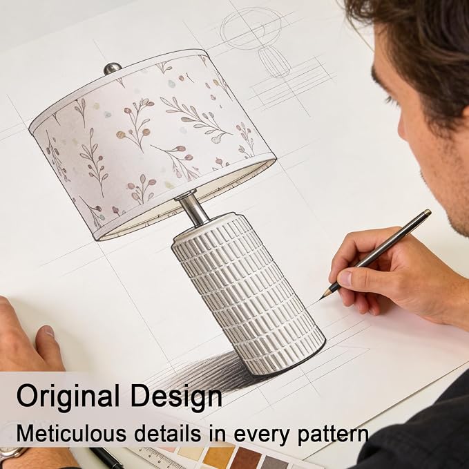 PoKat 23'' Table Lamp with Flower Lampshade for Night Stands, Birthday Gifts for Women Mom, House Warming Gifts New Home Decor, Ceramic Lamp for Living Room, Modern Bedroom Lamp for Nursery