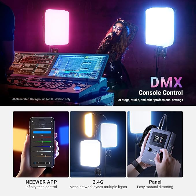 NEEWER 115W Upgraded Inflatable RGB Softbox Video Light, APP/2.4G/DMX Control Flexible LED Folding Panel Lighting 2500K-10000K 14700lux/0.5m CRI96+ for Studio Photography Streaming Recording, FL100C