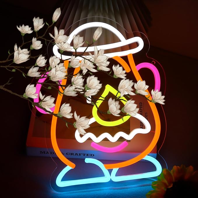 Cartoon Potato Figure Neon Sign Wall Decor for Boys Girls Room | USB powered dimmable colorful cartoon potato farmer neon with hat design, cute cartoon character gift for cartoon movie fans