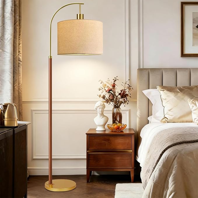 Wood Floor Lamps for Living Room Arc Floor Lamp with Remote Control,Dimmable Farmhouse Floor Lamp Mid Century Modern Standing Lamp with 3 Color Temperature Tall Vintage Floor Lamp For Bedroom Corner