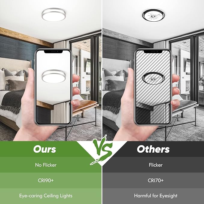 36W 3600lm Super Bright LED Light Fixtures, 2PACK Modern Flush Mount Ceiling Lights Daylight White 5000K, 13 Inch Dimmable Lamps for Kitchen Bathroom Hallway Bedroom, Brushed Nickle