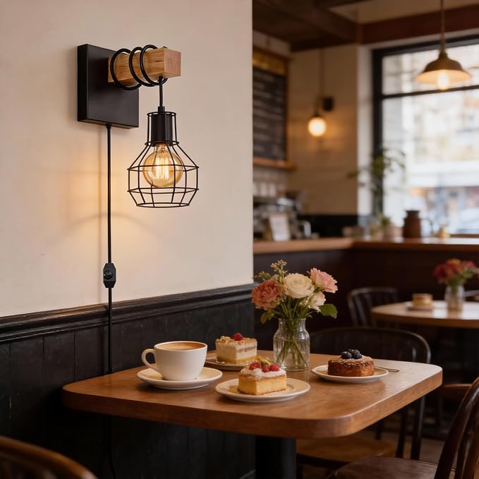Lightess Plug in Wall Sconces Set of 2 Industrial with Dimmer Cord Control | Wall Mount Light Fixture with ON/Off Dimmable Switch Cord Rustic Accent Lights For Bedroom Living Room Bulb Not Included