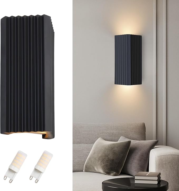 ZEROUNO LED Wall Sconce Indoor Wall Lights, Black Hardwired Up and Down Wall Mount Light for Living Room Bedroom Hallway Corridor Stairs Warm White 3000K (with Replacement G9 Bulbs)