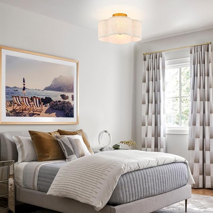 VILUXY Semi Flush Mount Ceiling Light Fixture, 4-Light Modern Ceiling Lights with Linen Shade Farmhouse Gold Close to Ceiling Light for Bedroom Hallway Nursery Entryway, UL Listed