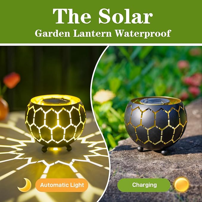 Solar Lanterns Outdoor Waterproof, Solar Lights for Outside Patio Porch Garden Tabletop Deco,2026 Gardening Lovers Mom Gifts(Grid)