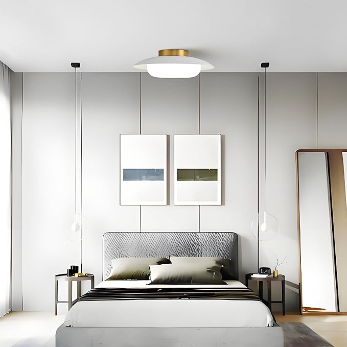 Modern LED Semi Flush Mount Ceiling Light Fixture,Round Matte White and Gold Close to Ceiling Lamp Flushmount Lighting Fixtures for Kitchen Master Bedroom Living Room Entryway,5000K,15.74 inch