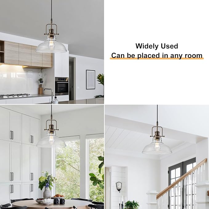 WILON Clear Glass Modern Pendant Light for Kitchen, Rust | 11'' Clear Glass Shade, Adjustable Height, E26 Ceramic Socket, 60W MAX, Farmhouse Style for Dining Room Kitchen Over Sink