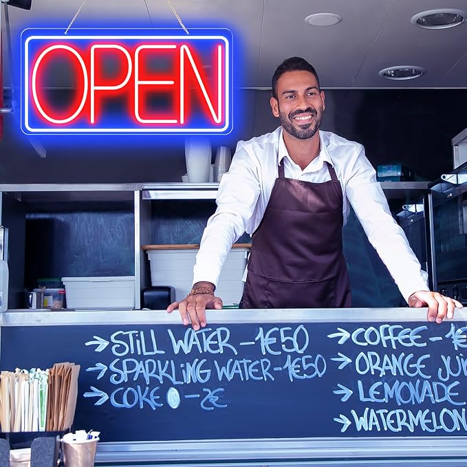 22" X 11" Led Neon Open Signs for Business 12V/2A Ultra Bright Led Neon Open Signs Plug In Electric Light Up Open Sign with ON/OFF Switch for Bar Salon Coffee Stores Club Hotel (Horizontal)