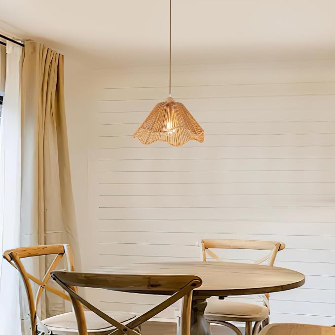 D12.5 Inch Boho Light Fixtures Boho Rattan Pendant Light Flush Mount Mini Chandelier Woven Hanging Light Fixture for Bedroom Hallway Entryway Nursery Kitchen Island