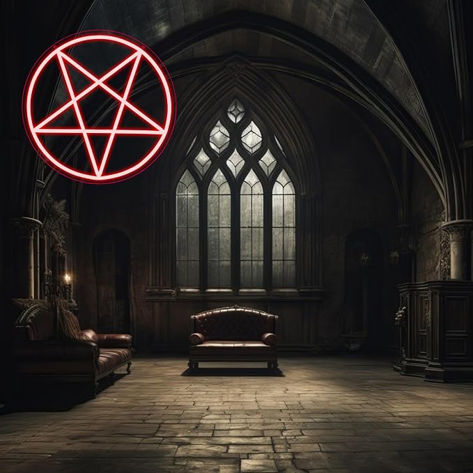 Allball Satanic Pentagram Neon Sign, Halloween Neon Light LED Gothic Pentagram Sign USB Powered Dimmable, for Halloween Party Game Room Home Bedroom Dorm College(13 * 13 In)