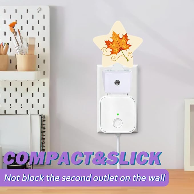 Energy Efficient Nightlights Plug in Wall, Fall Leaf Night Light for Kids Bedroom Decorative, Orange Maple Leaf Dusk-to-Dawn Sensor Sleep Friendly Lamp for Nursery Bathroom Basement