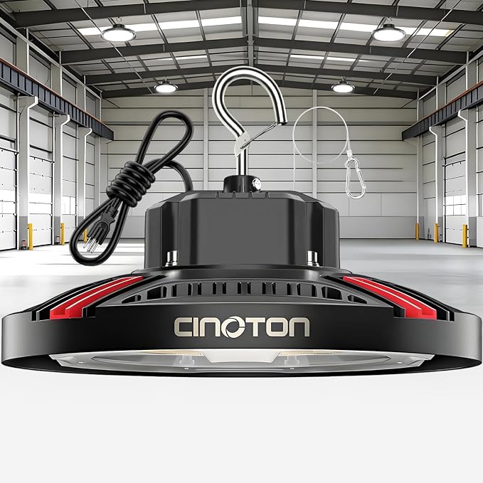 CINOTON 210W UFO LED High Bay Light, Aluminum LED Shop Lights with 31500LM, 5000K Commercial Bay Lighting for Warehouse Garage Workshop Factory, 6' Cable & Safety Rope, ETL Listed 1 Pack